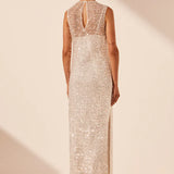 SHONA JOY - Asteri High Neck Sleeveless Maxi Dress - Silver