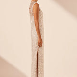SHONA JOY - Asteri High Neck Sleeveless Maxi Dress - Silver