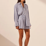 SHONA JOY - Yasmine Curved Hem Shirt - Chambray Blue/Ivory