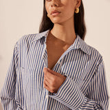 SHONA JOY - Yasmine Curved Hem Shirt - Chambray Blue/Ivory