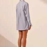 SHONA JOY - Yasmine Curved Hem Shirt - Chambray Blue/Ivory