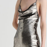 SUBOO - Luna Cowl Neck Mini Dress - Silver