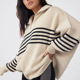 ARCAA - London Zip Stripe Sweater - Sand
