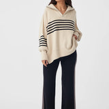 ARCAA - London Zip Stripe Sweater - Sand