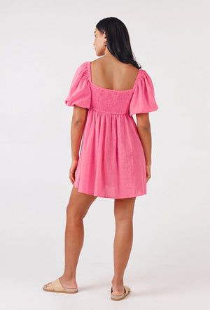 Girl and the Sun - Hawaiian Mini Dress - Bright Pink