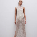 SHONA JOY - Asteri High Neck Sleeveless Maxi Dress - Silver