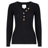 MAXTED - Ribbed Henley Top - Black