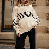 ARCAA - London Zip Stripe Sweater - Sand