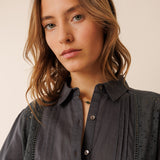INDI & COLD - Embroidered Voile Shirt - Carbon