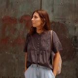 INDI & COLD - Embroidered Voile Blouse - Carbon