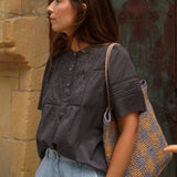 INDI & COLD - Embroidered Voile Blouse - Carbon
