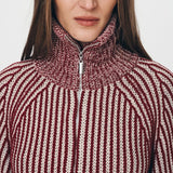 ROWIE - Markus Zip Knit Cardigan - Rust Red / Creme
