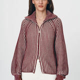 ROWIE - Markus Zip Knit Cardigan - Rust Red / Creme