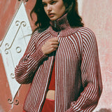 ROWIE - Markus Zip Knit Cardigan - Rust Red / Creme