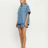 KIVARI - Marla Denim Shirt - Stone Wash Blue