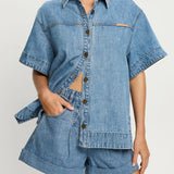 KIVARI - Marla Denim Shirt - Stone Wash Blue