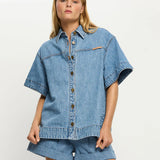 KIVARI - Marla Denim Shirt - Stone Wash Blue