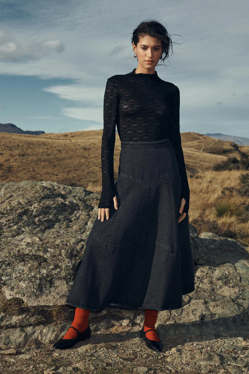 ROWIE - Paloma Organic Midi Skirt -  Washed Black