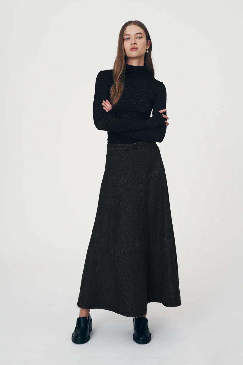 ROWIE - Paloma Organic Midi Skirt -  Washed Black