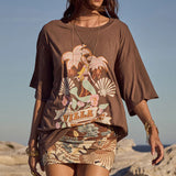 SPELL - Villa Tropic Oversized Biker Tee - Coffee