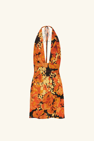 SHONA JOY - Santos Silk Plunged Halter Mini Dress