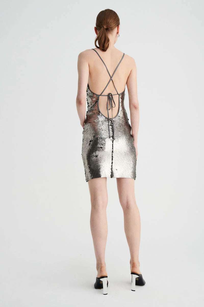 SUBOO - Luna Cowl Neck Mini Dress - Silver