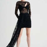 SUBOO - Gemini Detachable Train Lace Mini Skirt - Black