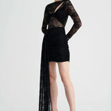 SUBOO - Gemini Detachable Train Lace Mini Skirt - Black