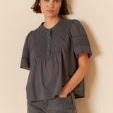 INDI & COLD - Embroidered Voile Blouse - Carbon