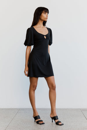Third Form - Marble Ballon Sleeve Mini Dress - Washed Black