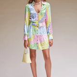 Suboo - Splice Keyhole Mini Shirt Dress - Multi