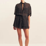 SHONA JOY - Houston Tiered Mini Skirt - Noir Polka