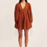 SHONA JOY - Celeste Long Sleeve Mini Dress - Rust