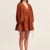 SHONA JOY - Celeste Long Sleeve Mini Dress - Rust