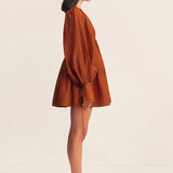 SHONA JOY - Celeste Long Sleeve Mini Dress - Rust