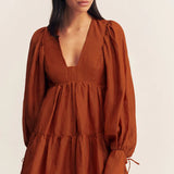 SHONA JOY - Celeste Long Sleeve Mini Dress - Rust