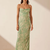 Shona Joy - Belvedere Lace Back Bias Maxi - Tree Green / Multi