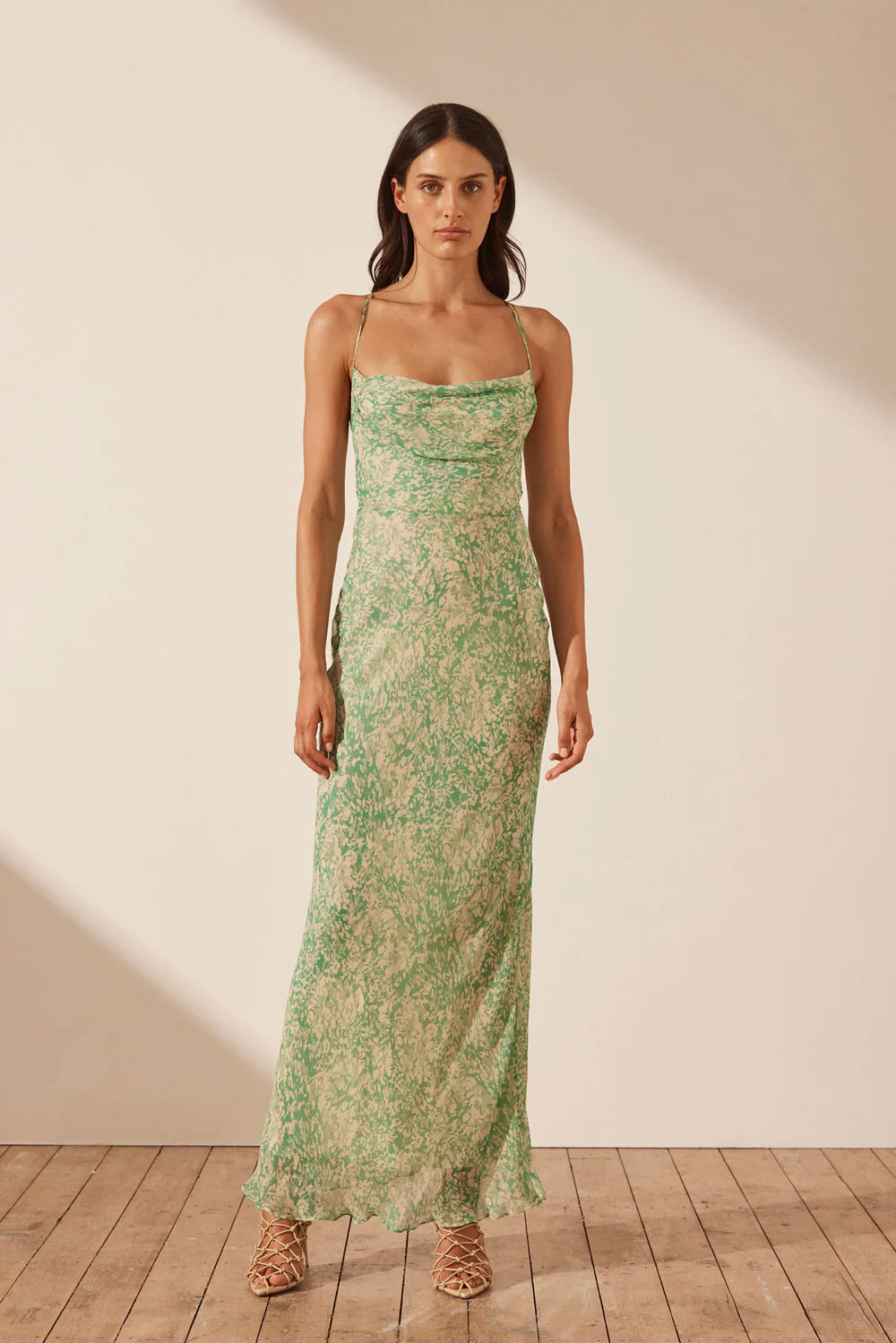 Shona Joy - Belvedere Lace Back Bias Maxi - Tree Green / Multi