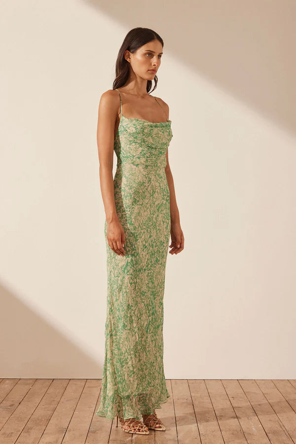 Shona Joy - Belvedere Lace Back Bias Maxi - Tree Green / Multi