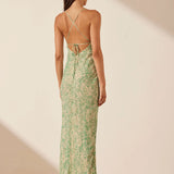 Shona Joy - Belvedere Lace Back Bias Maxi - Tree Green / Multi