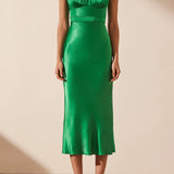 SHONA JOY - Lana Corded Ruched Midi Dress - Tree Green