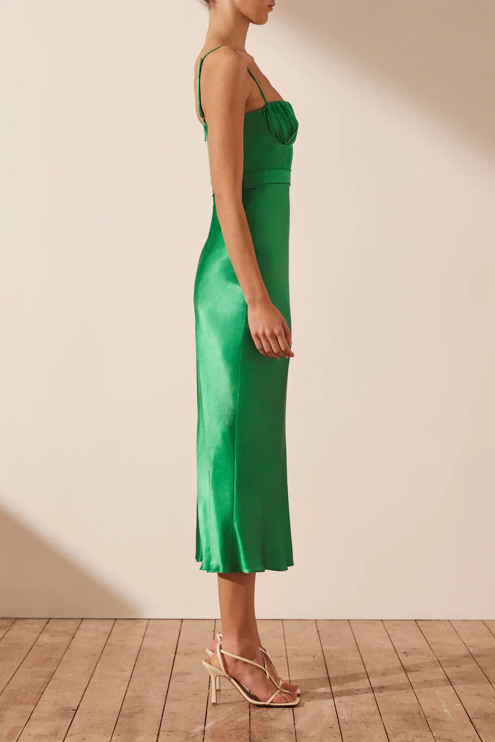 Shona Joy - Lana Corded Ruched Midi Dress - Tree Green