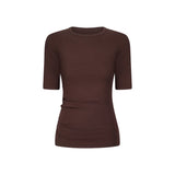COMMONPLACE ESSENTIALS - Ruched SS Tee - Choc