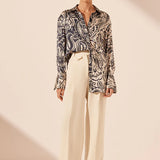 SHONA JOY - Anthea Silk Relaxed Shirt - Deep Navy/Ivory