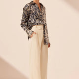 SHONA JOY - Anthea Silk Relaxed Shirt - Deep Navy/Ivory