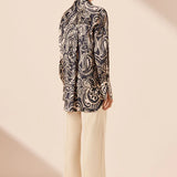 SHONA JOY - Anthea Silk Relaxed Shirt - Deep Navy/Ivory