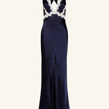SHONA JOY - Camille Lace Cross Back Maxi Dress - Deep Midnight/Ivory