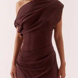 SOVERE / - Ada Off Shoulder Dress - Chocolate