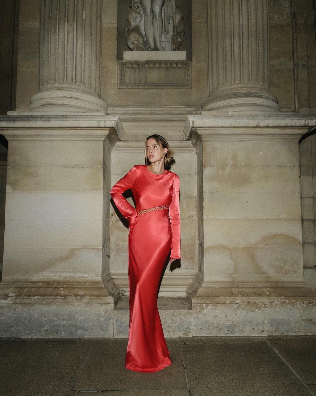 Shona Joy -  Lydie Asymmetrical Lace Up Dress - Poppy Red