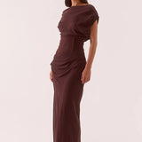 SOVERE / - Ada Off Shoulder Dress - Chocolate